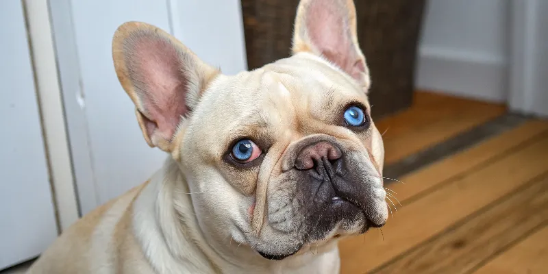 Bouledogue français platinium avec sa robe claire caractéristique montrant les nuances génétiques uniques