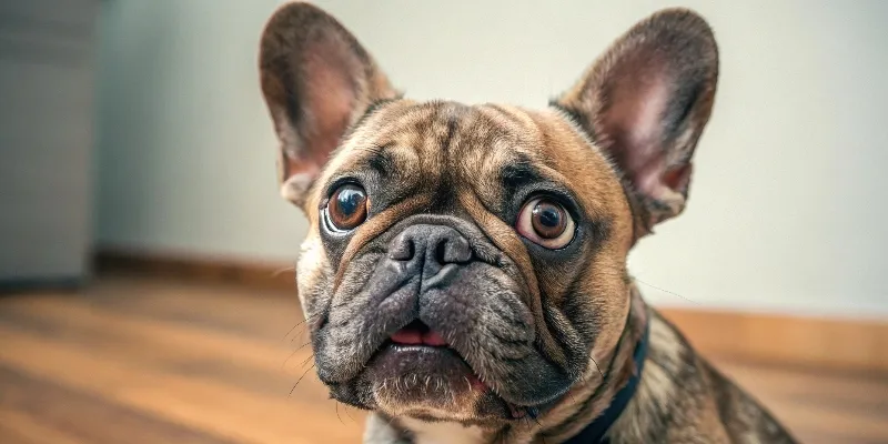 Bouledogue français avec une expression faciale expressive montrant sa réaction émotionnelle