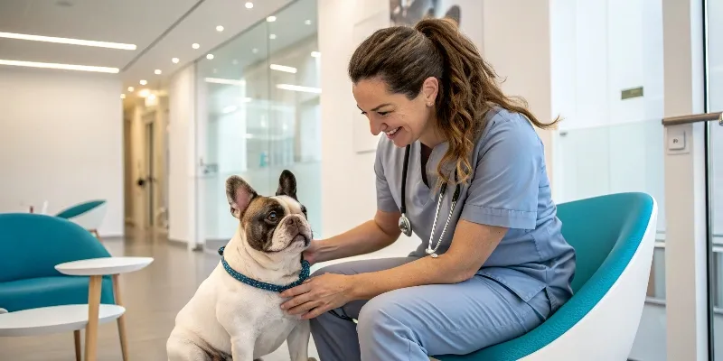 Professionnel de la médiation animale travaillant avec un chien thérapeutique auprès d'un patient dans un environnement médical moderne