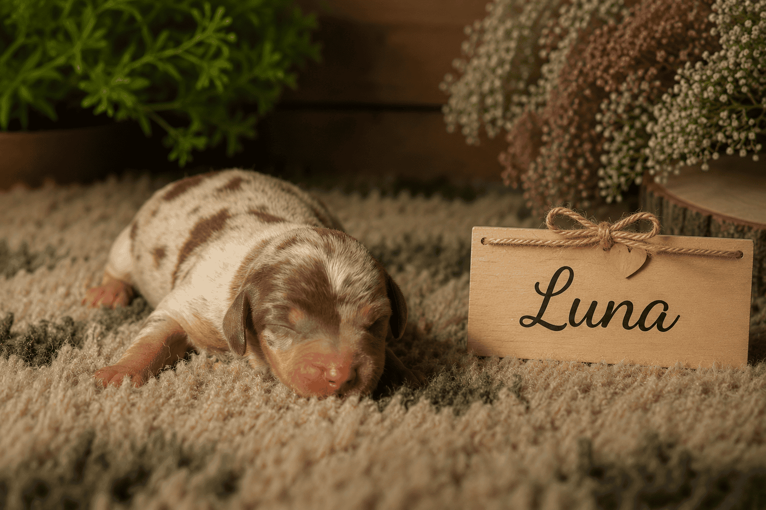 chiot teckel nain femelle couleur chocolat tan arlequin