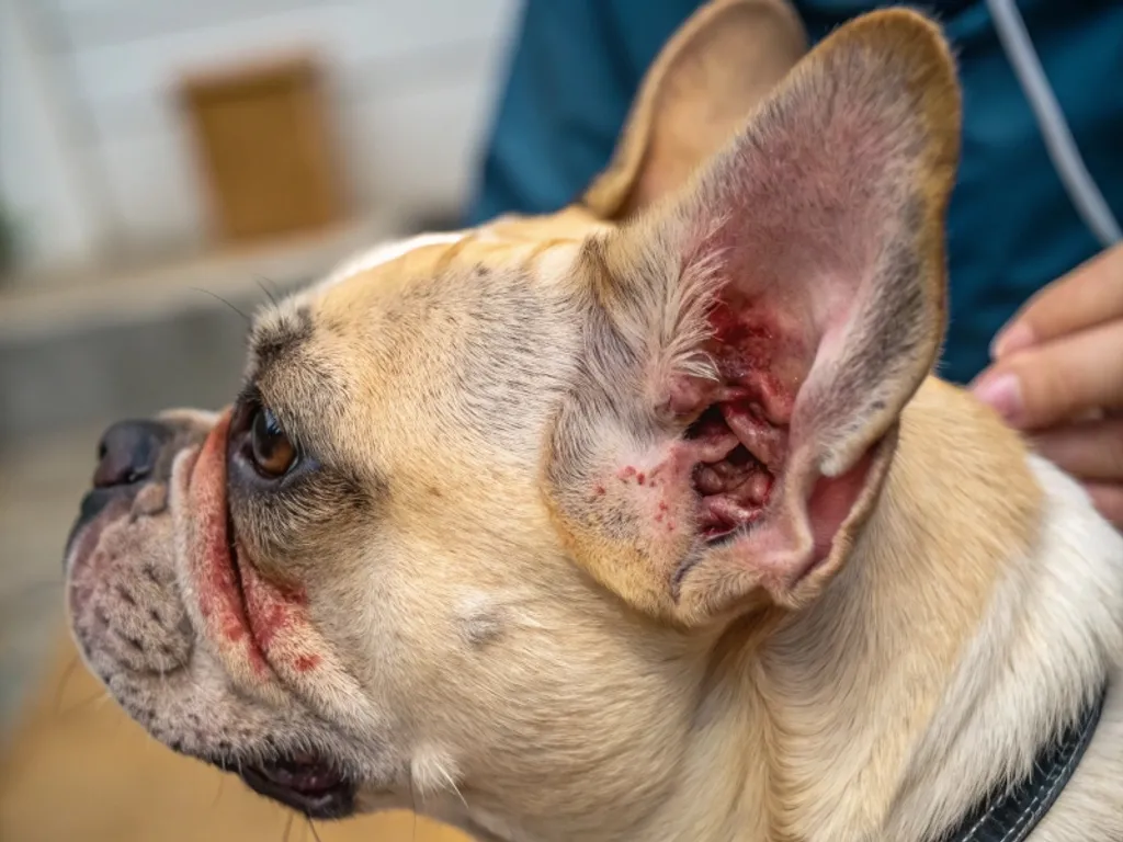 image d'illustration de l'article sur l'otite du chien avec des rougeurs au niveau du pavillon auriculaire