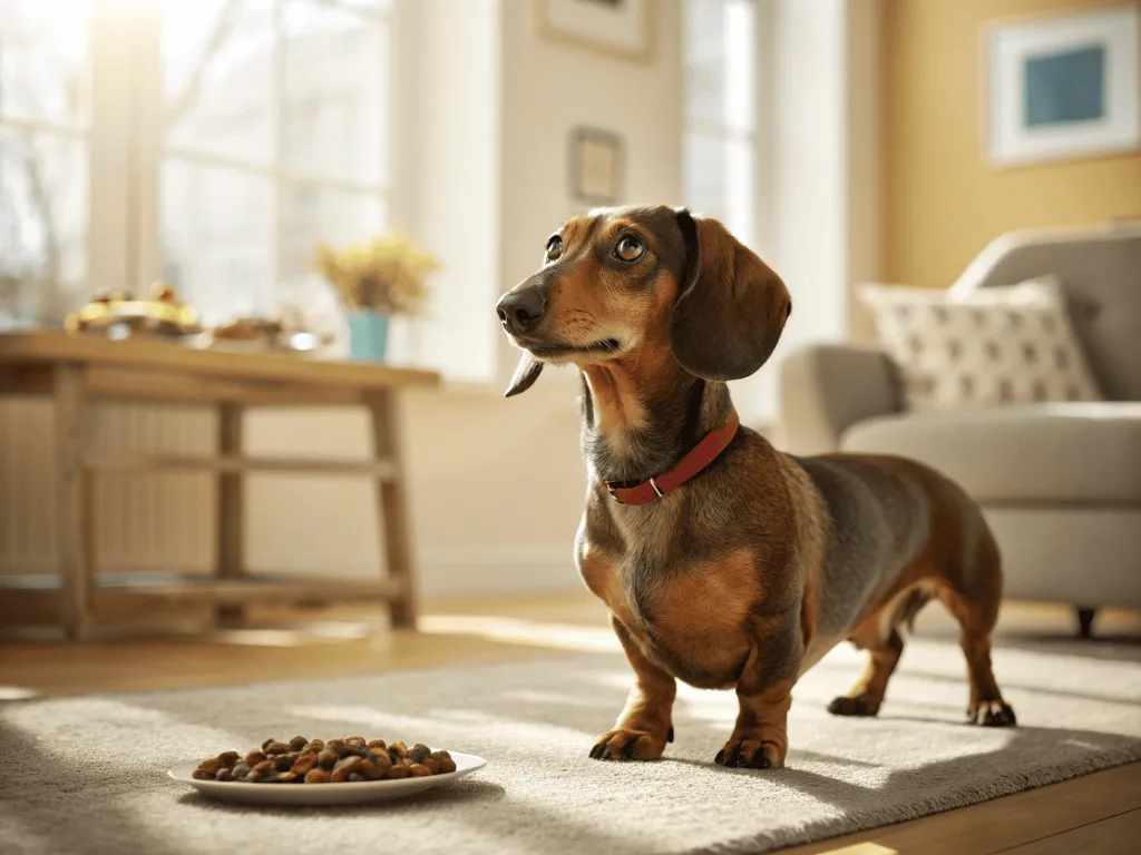 teckel nain fauve charbonné avec une tête déterminé ne veut pas manger