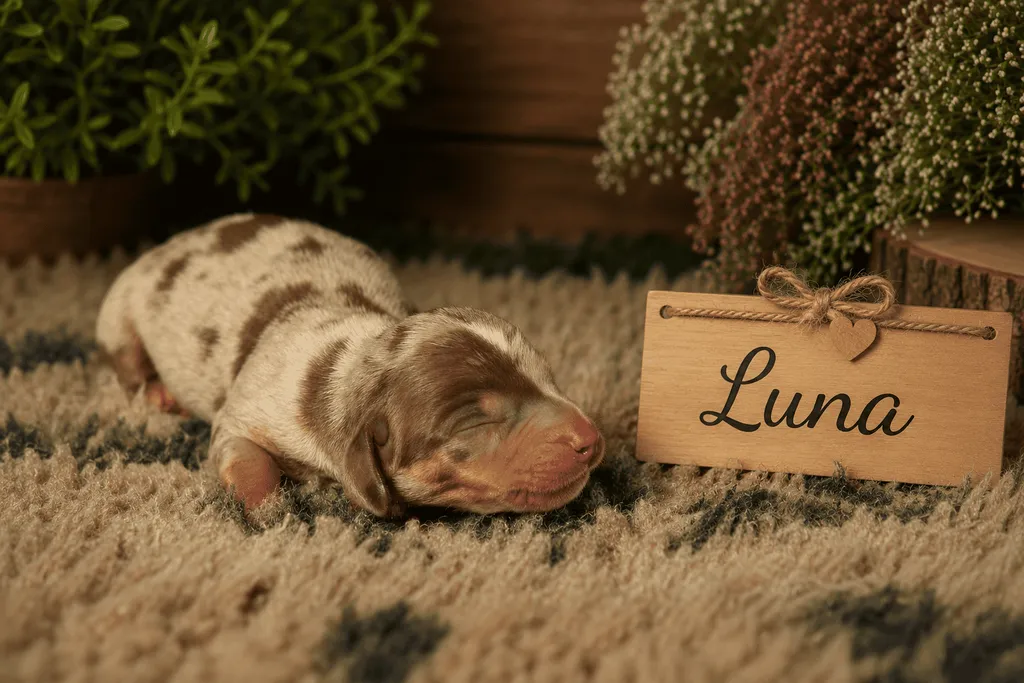 chiot teckel nain femelle couleur chocolat tan arlequin