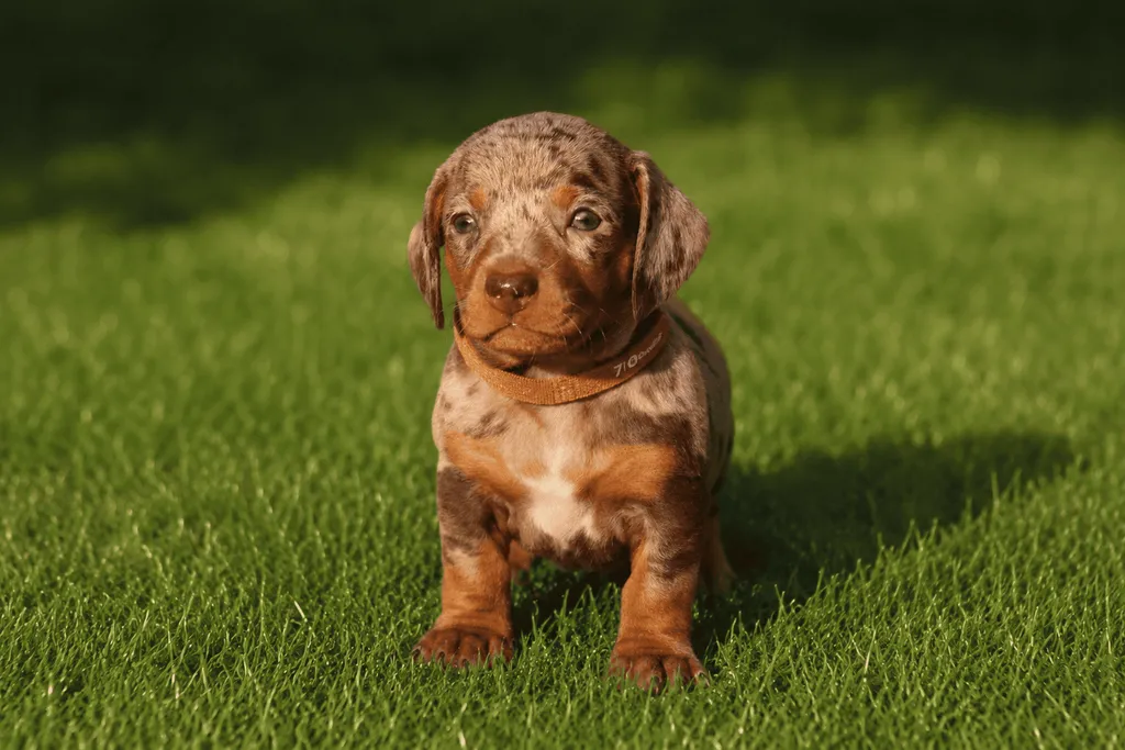 chiot teckel nain male couleur chocolat tan arlequin