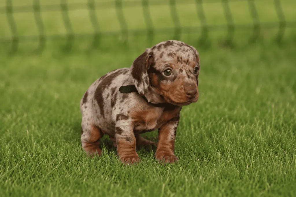 chiot teckel nain male couleur chocolat tan arlequin